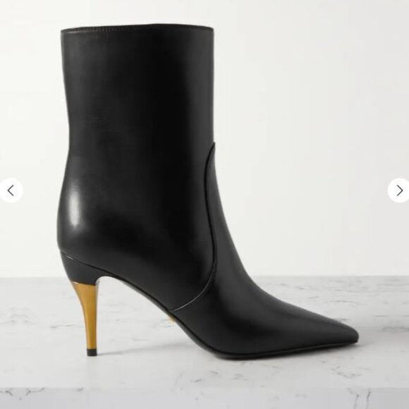 NWB Gucci Priscilla  Gold Heels Black Leather Boots Booties 40 761988 - Picture 1 of 8